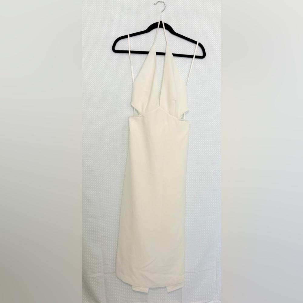 Halston Kailey Halter White V-Neck Backless Cutout Midi Dress Sleevless NWT | 8 - Picture 6 of 10